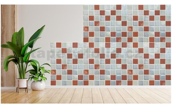 Samolepící pěnové 3D panely XY-W02, cena za kus, rozměr 70 x 70 cm, mozaika červeno-stříbrná, IMPOL TRADE