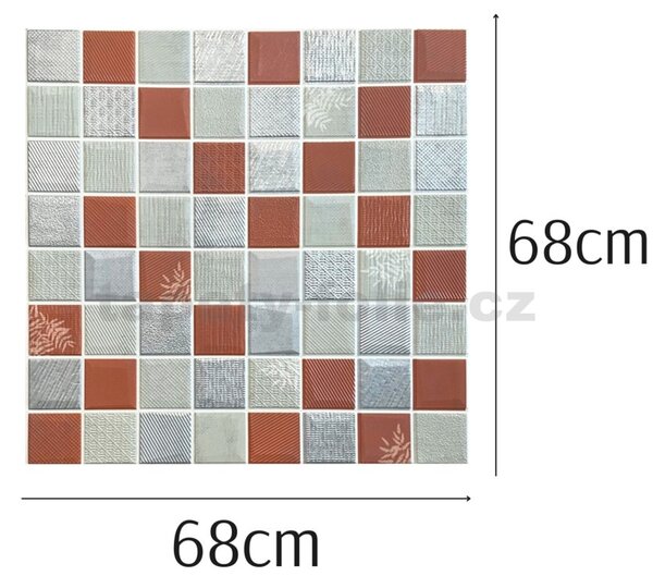 Samolepící pěnové 3D panely XY-W02, cena za kus, rozměr 70 x 70 cm, mozaika červeno-stříbrná, IMPOL TRADE