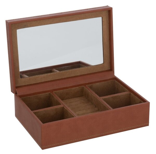 Hnědá šperkovnice z umělé kůže s 5ti přihrádkami Cognacco - 21*14*7 cm - J-Line by Jolipa