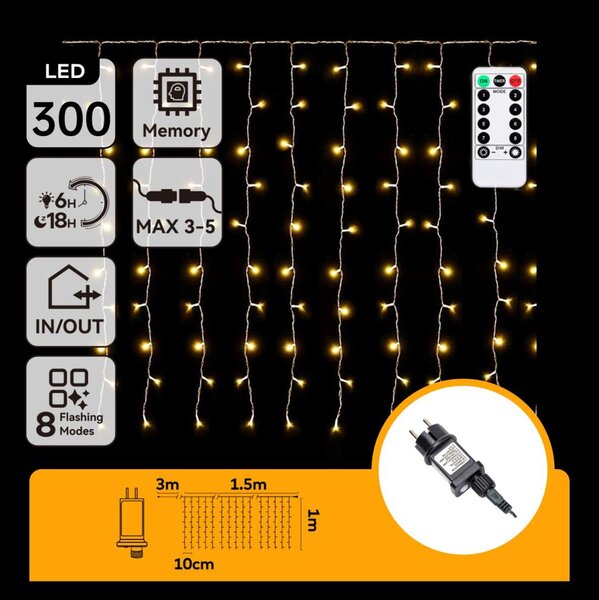 Aigostar - LED Ven. ván. řetěz 300xLED/6W/230V/8 funkcí 3x1m IP44 tep bílá+DO