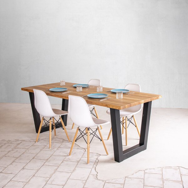 KULHÁNEK Masivní jídelní stůl s rovnou hranou a kovovou podnoží Velikost desky: individuální, Odstín podnože: černá s jemnou strukturou - JS RAL 9005