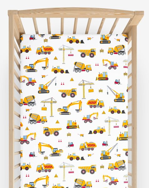 Goldea bavlněné napínací prostěradlo do dětské postýlky - nákladní auta a bagry 60 x 120 cm