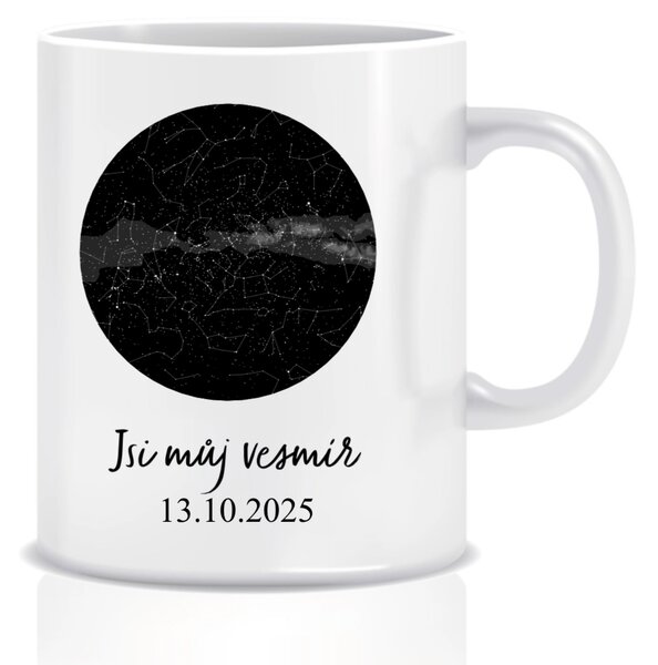 Personalizovaný klasický bílý hrníček s hvězdnou mapou 300 ml