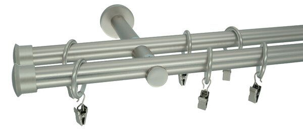Kovovégarnýže.cz Garnýž Duo modern 19 mm matný nikl Varianta jednořadá nebo dvouřadá: Jednořadá, Délka: 120 cm, Uchycení látky: Kroužky s žabkou