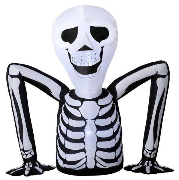 Nafukovací halloweenská kostra vylezající ze země s LED světly, děsivá dekorace do interiéru i exteriéru
