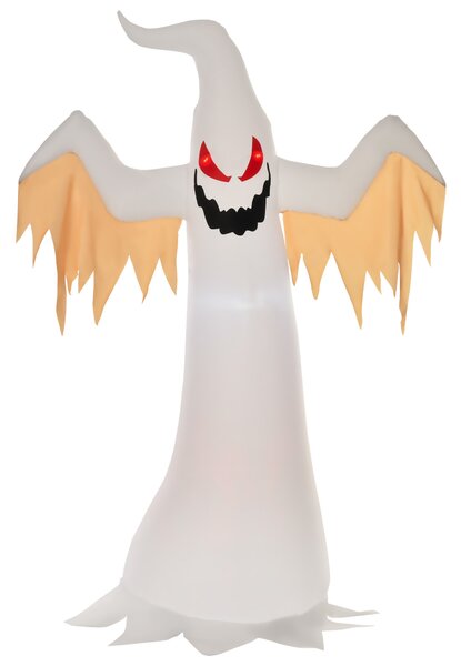 HOMCOM Halloween nafukovací duch 2,4 m dekorace s LED IP44 samo-nafukovací polyester bílá + červená 150 x 80 x 240 cm