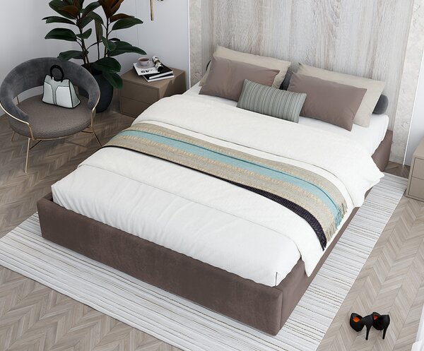 Čalouněná postel ORLANDO 90x200 Hnědá TRINITY s úložným prostorem kovový rošt