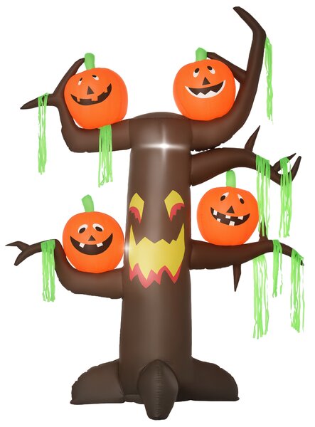 HOMCOM Nafukovací strašidelný strom s dýní Halloween dekorace, nafukovací figurína s LED osvětlením, polyester, 180x80x240cm