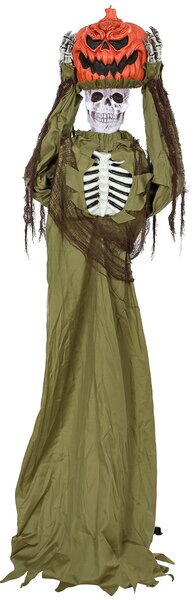 Animovaná vyskakovací dýňová kostra, 173 cm, děsivá halloweenská dekorace se světlem a aktivací zvukem a dotykem