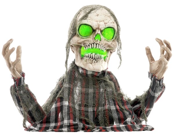 Halloween dekorace Groundbreaker - kostra, ohebné paže, svítící oči, děsivý výkřik
