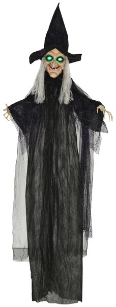 Čarodějnice na Halloween, Halloween dekorace, se zvukovou funkcí, s pohybovým senzorem, LED světla, 130 cm x 18 cm x 183 cm