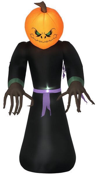 HOMCOM 210 cm nafukovací dýňový duch, halloweenská horor dekorace s LED osvětlením, halloweenská dekorace, voděodolná vzduchová postava, polyester, do