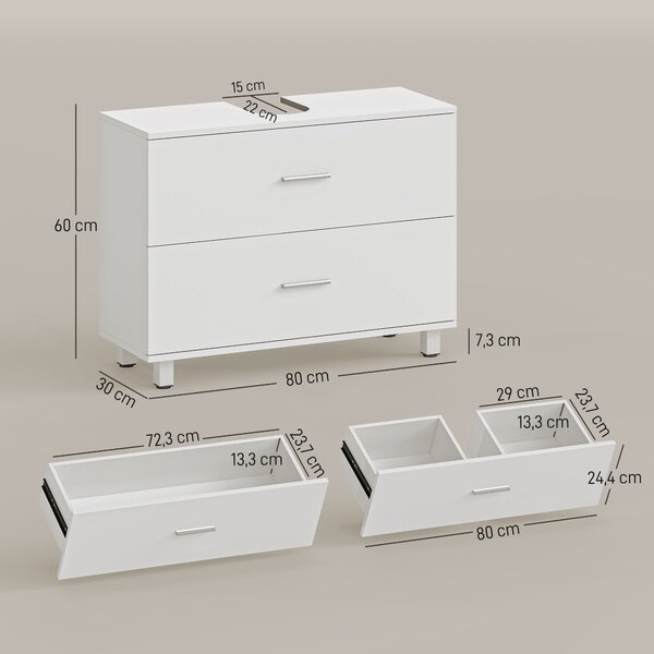 HOMCOM skříňka pod umyvadlo s 2 zásuvkami, moderní bílá, pro umyvadla bez podstavce — 80 x 30 x 60 cm | Aosom