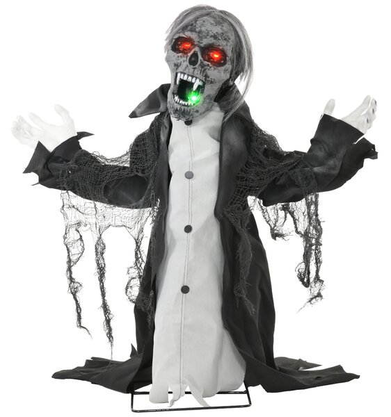 Halloween dekorace, kostra/zombie, pohyblivá, pohybový senzor, LEDy & zvuky, 75 cm