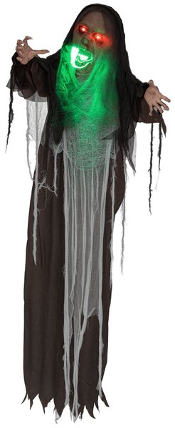 Zelené monstrum, halloweenská dekorace, děsivé zvukové efekty, červené oči, pohyblivé, 183 cm