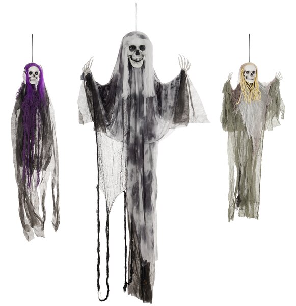 Visící kostliví duchové, sada 3, halloweenská dekorace, nastavitelné paže, 90/110/200cm