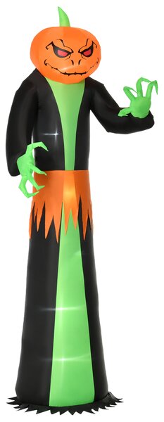 HOMCOM Halloweenský duch s LED světly, samonafukovací, včetně ventilátoru, 100 cm x 96 cm x 270 cm, zelená + žlutá + černá