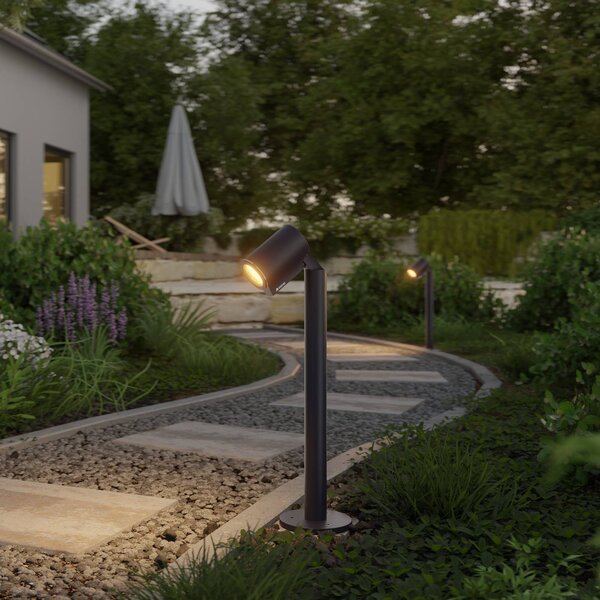 STEINEL LED podlahová lampa Way C, černá, hliník, IP65, RGBWW, stmívatelný, Černá, Hliník, Moderní