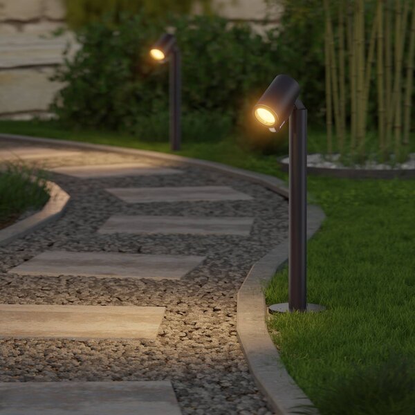 STEINEL LED podlahová lampa Way C, černá, hliník, IP65, RGBWW, stmívatelný, Černá, Hliník, Moderní