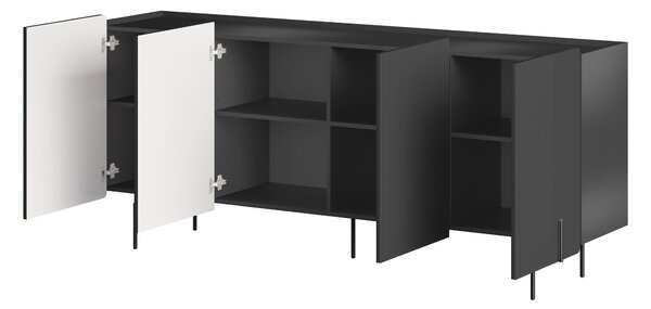 Komoda Malmi 200 cm čtyřdveřová - černý mat / černé nohy