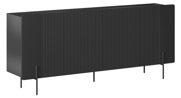 Komoda Malmi 200 cm čtyřdveřová - černý mat / černé nohy