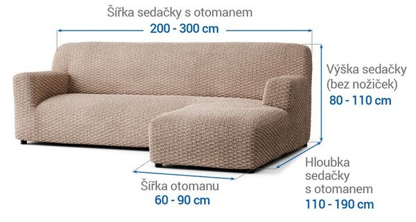 Bielastické potahy MOSAICO béžové sedačka s otomanem vpravo (š. 170 - 300 cm)