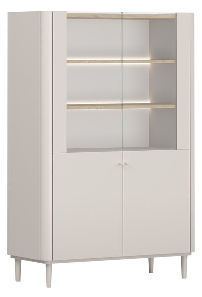 Vitrína Elivo 100 cm dvoudveřová na nožkách - kašmír / olejovaný dub