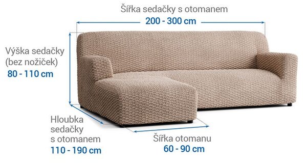 Bielastické potahy MOSAICO béžové sedačka s otomanem vlevo (š. 170 - 300 cm)