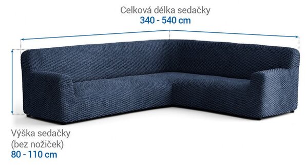 Bielastické potahy MOSAICO modré rohová sedačka (š. 350 - 530 cm)