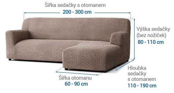 Bielastické potahy MOSAICO oříškové sedačka s otomanem vpravo (š. 170 - 300 cm)