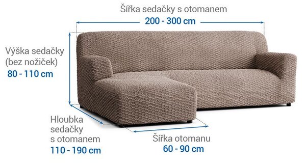Bielastické potahy MOSAICO oříškové sedačka s otomanem vlevo (š. 170 - 300 cm)