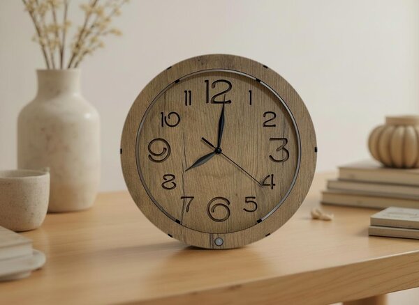 "Velké číslice" světelné hodiny s powerbankou a pohybovým čidlem/dub velikost svítidla/hodin: 31 cm
