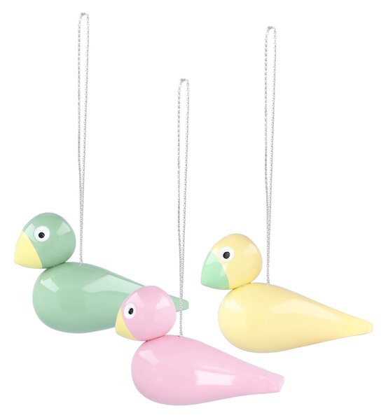 Dřevěné závěsné ozdoby Birds – set 3 ks