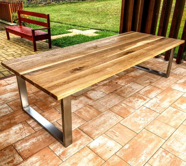 KULHÁNEK Zahradní stůl s nerezovou podnoží XXL Odstín nátěru: olej - ořech, Velikost desky: 250x90 cm