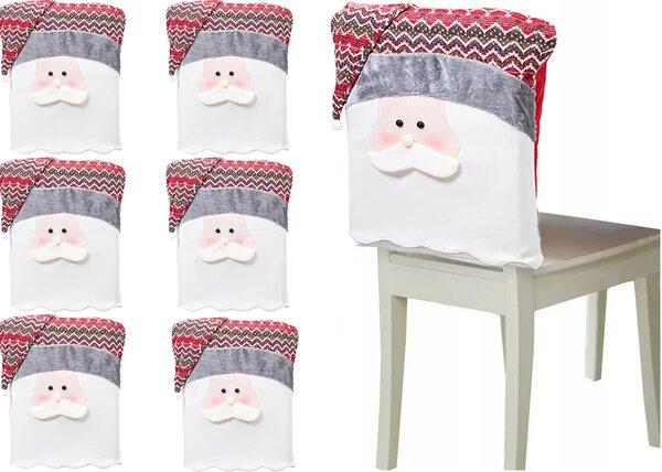 Vánoční návlek na židle Santa Claus s pletenou čepicí - sada 6 kusů