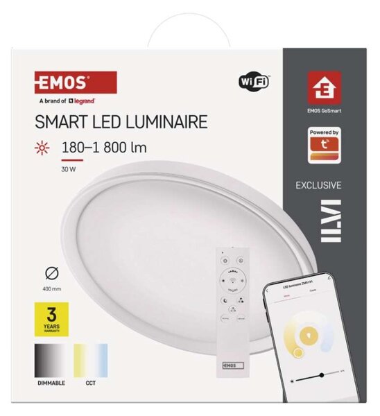 EMOS Chytré LED svítidlo GoSmart, přisazené, kruhové, 30W, CCT, stmívatelné, WiFi