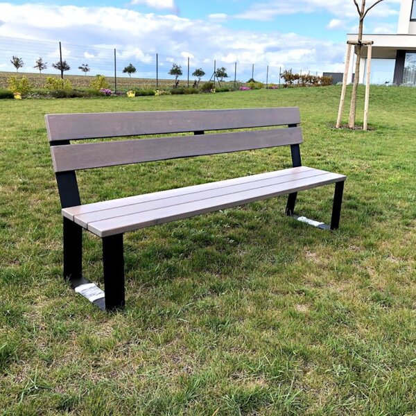 KULHÁNEK Designová zahradní lavice Délka: 150 cm, Odstín nátěru: olej - bezbarvý, Odstín podnože: černá s jemnou strukturou - JS RAL 9005