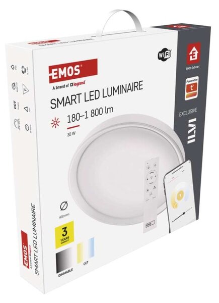 EMOS Chytré LED svítidlo GoSmart, přisazené, kruhové, 30W, CCT, stmívatelné, WiFi