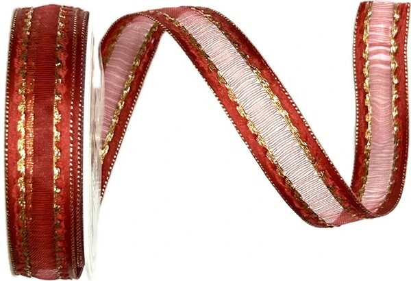 Stuha organza MONDAN RUBY RED červená 15mm x 3m (8,-Kč/m)
