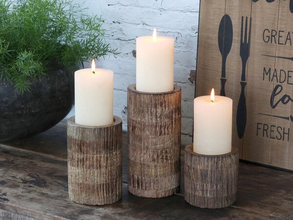 Dřevěný sloupovitý svícen na širokou svíčku Mango Wood XL - Ø 10*20 cm - Chic Antique