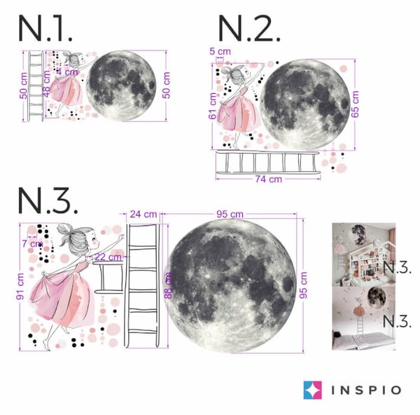 INSPIO-textilní přelepitelná samolepka - Samolepka na zeď - Měsíc a dívka na žebříku