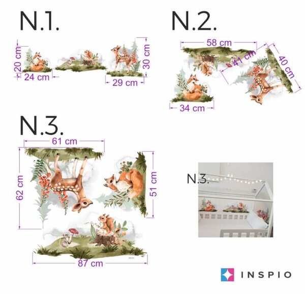 INSPIO-textilní přelepitelná samolepka - Samolepky na zeď dětské - Liška, srnka, veverka