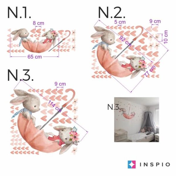 INSPIO-textilní přelepitelná samolepka - Samolepky na zeď dětské - Zajíčci na deštníku