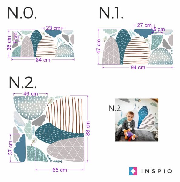 INSPIO-textilní přelepitelná samolepka - Modré samolepky na zeď - Kopce a obláčky do dětského pokoje pro kluky