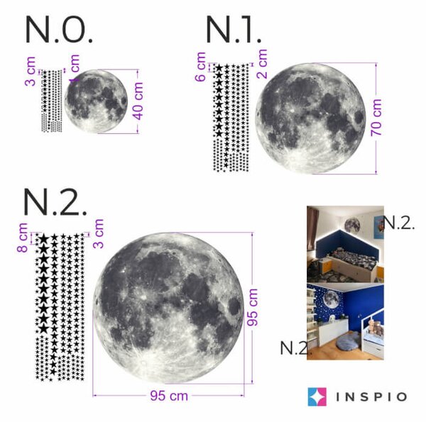 INSPIO-textilní přelepitelná samolepka - Samolepky na zeď - Měsíc s hvězdami