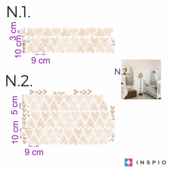 INSPIO-textilní přelepitelná samolepka - Samolepky na zeď dětské - Béžová samolepicí srdíčka