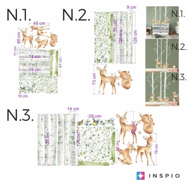 INSPIO-textilní přelepitelná samolepka - Dětské samolepky na zeď - Hravé srnky v březovém lese