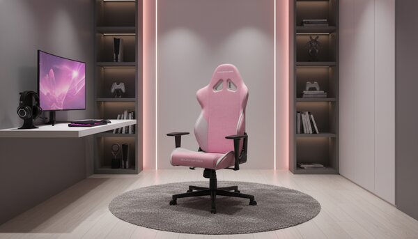 Herní židle DXRacer GLADIATOR - látka, růžová / bílá