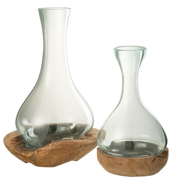 Váza z recyklovaného skla na dřevu Gamal - 19*21*29 cm - J-Line by Jolipa