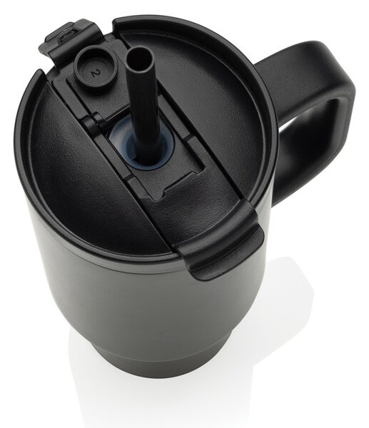 Uzavíratelný nerez termohrnek s brčkem, 480ml, XD Design, černý
